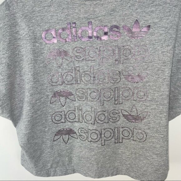 Adidas Originals | Purple Metallic Shimmer Logo Oversized Crop Tee Grey - Picture 3 of 7